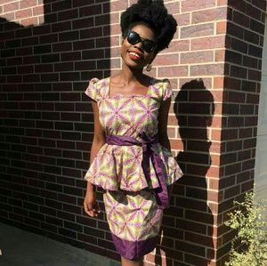 Women African print knee length peplum dress